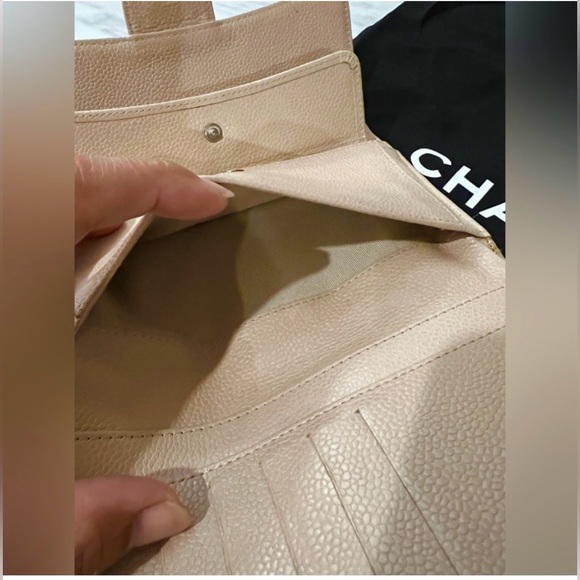 CHANEL Trifold Flap Long Wallet in Beige Caviar Skin - Picture 7 of 9